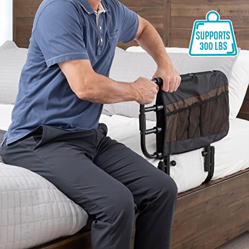 Stander EZ Adjust Bed Rail, Adjustable Senior Bed Rail and Bed Assist Grab Bar for Elderly Adults with Organizer Pouch